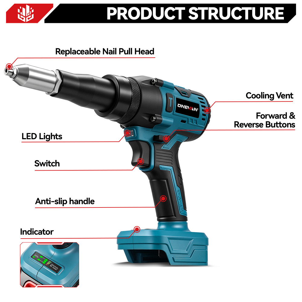 ONEVAN 1200W Borstelloze Elekt - Rivet Gun Air recensie en prijs