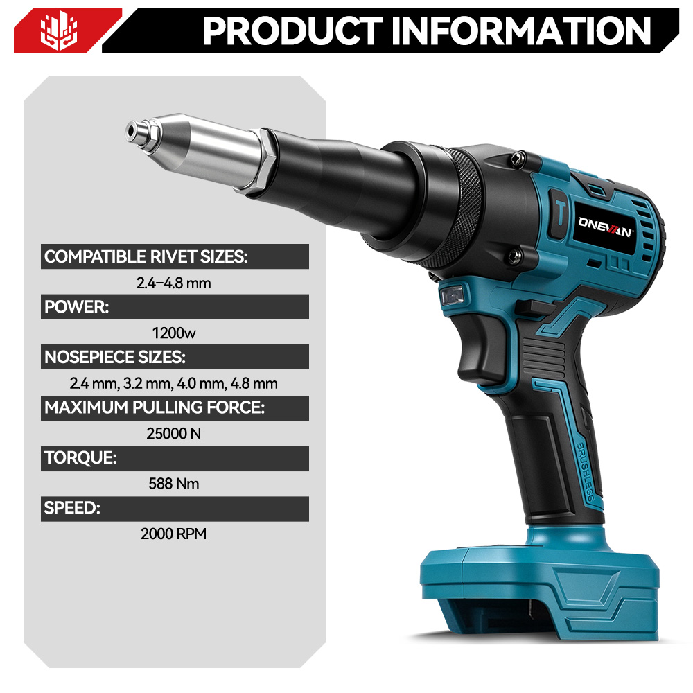 ONEVAN 1200W Borstelloze Elekt - Rivet Gun Air recensie en prijs
